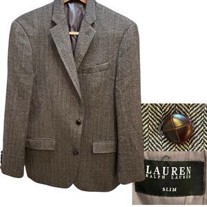Lauren Ralph Lauren Black Label Sport Coat Men 42R Gray Blazer Tweed Herringbone